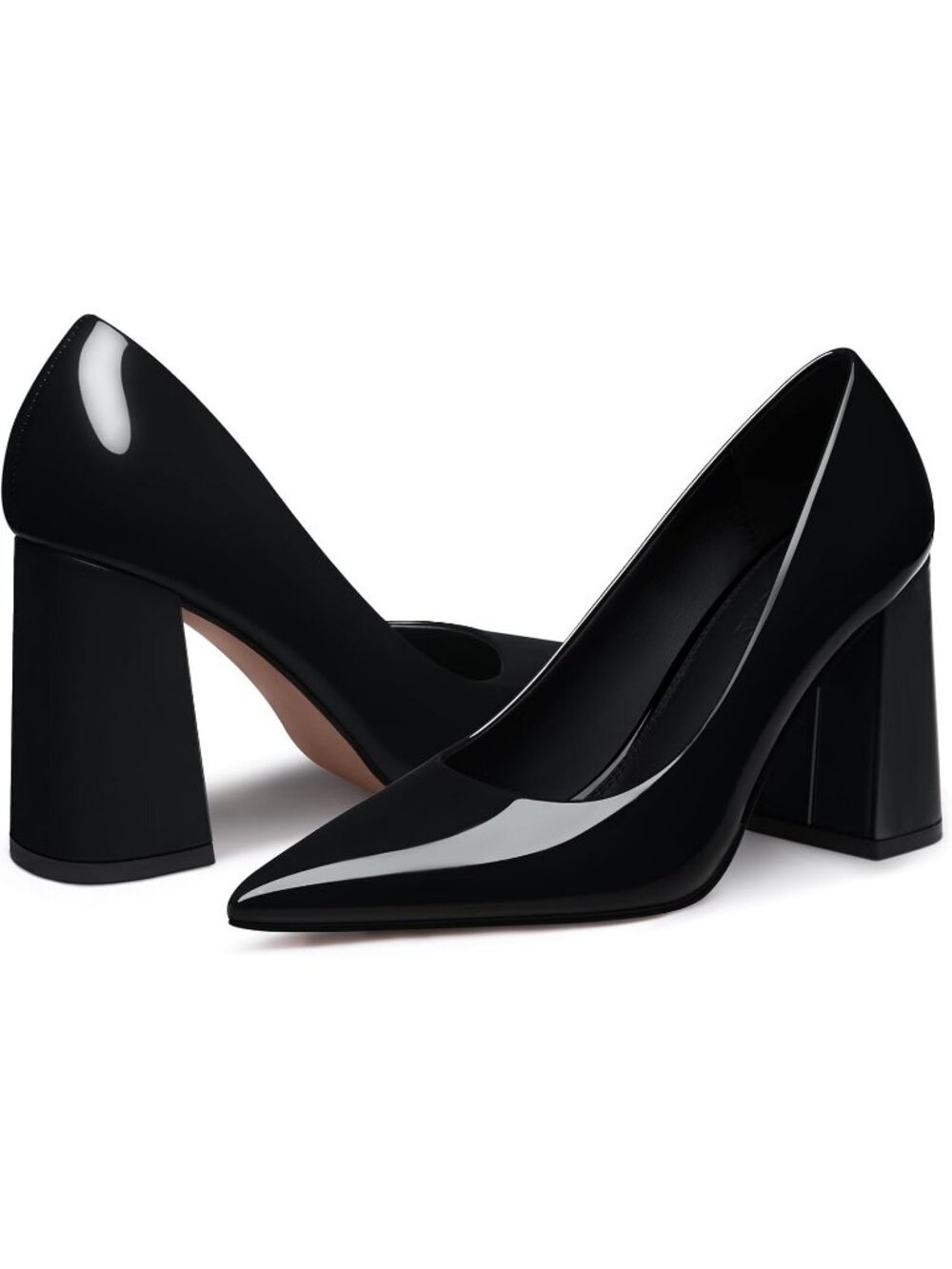 Women's Black Pat Chunky Block High Heel Sexy Closed Toe Formal Dress Pump Shoes